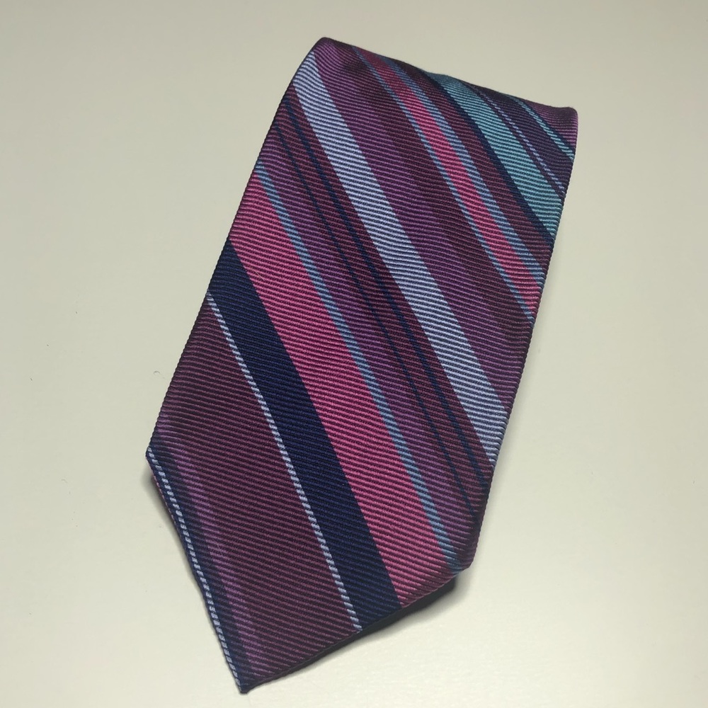 BROOKS BROTHERS MAKERS Pink/purple Diagonal Striped Silk Mens Tie